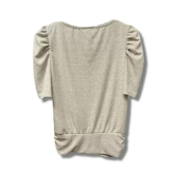 IN San Francisco Women's Beige Puff Sleeve Twist-Front Blouse Size S - Picture 4 of 5